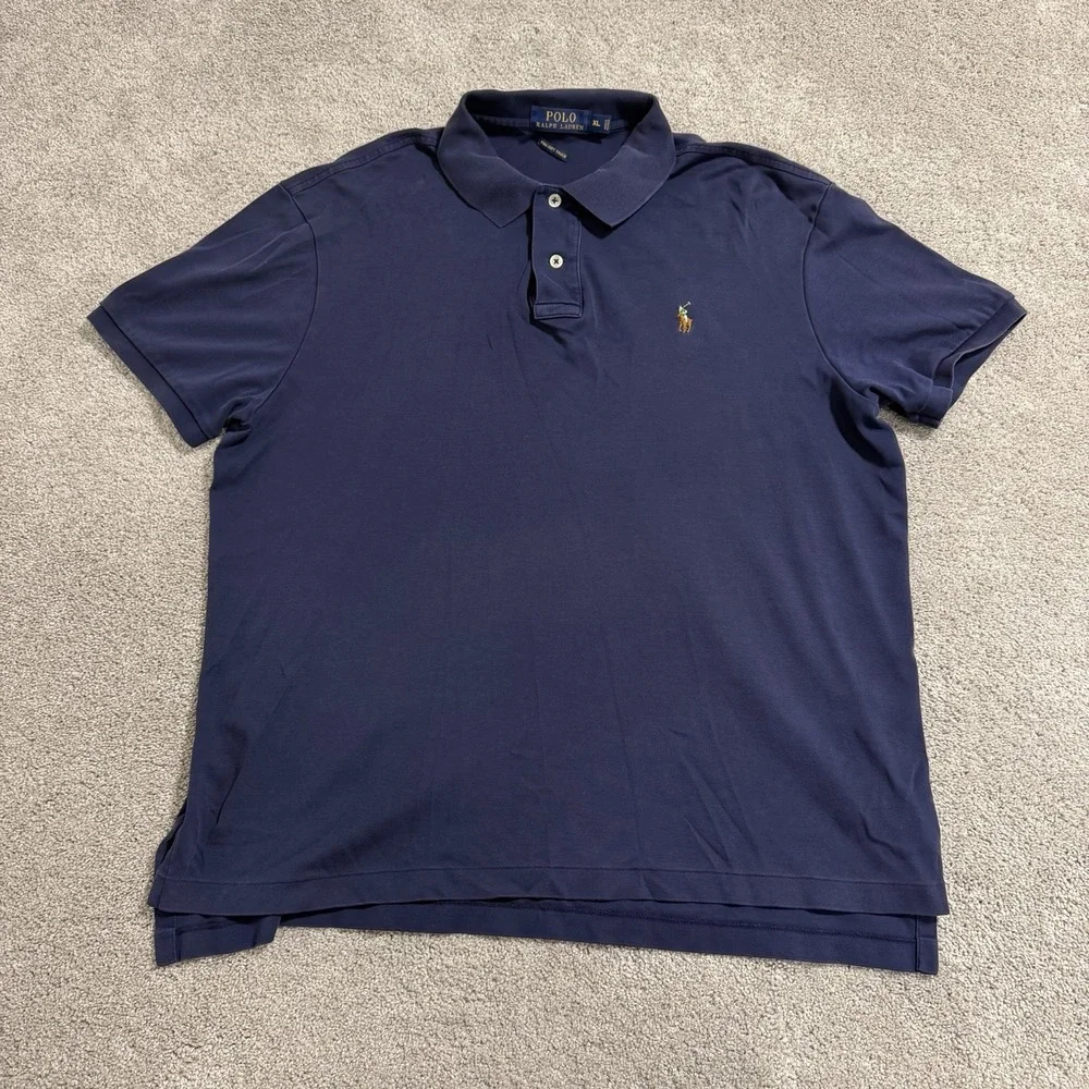 Polo Ralph Lauren Shirt Mens Sz XL‎ Navy Blue Pima Soft Touch Golf Flesh Pony